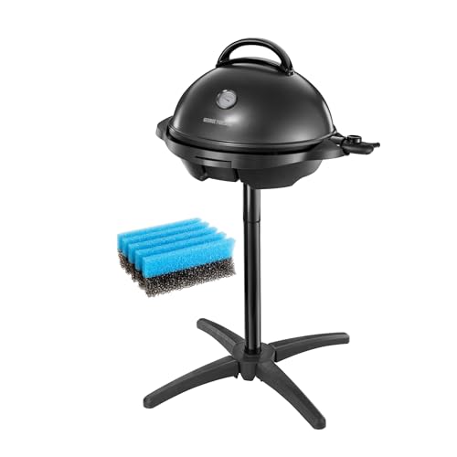 George Foreman Grill 2in1 Elektrogrill: Standgrill & Tischgrill (Innen- & Außennutzung, Balkon & Küche) und 2 Reinigungsschwamm für Elektrogrill [2er Pack] (zweiseitiger Schwamm, einzigartige Form)