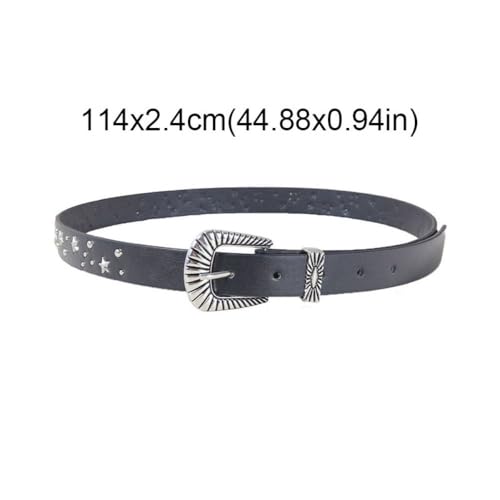 Women Casual Skinny Belt for Jeans Pants, Star Rivet PU Leather Y2K Waistband for Women,Adjustable Ladies Thin Waist Dress Belt with Vintage Buckle2