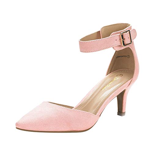 DREAM PAIRS Kitten Heel Low Heel for Women Closed Pointed Toe Pumps Wedding Party Sexy Dress Shoes Lowpointed 7.5 Pink/Suede