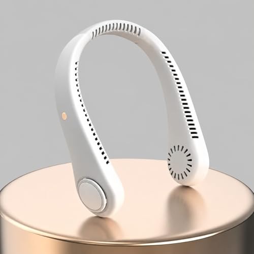 Image of Portable Neck Fan Rechargeable - Hands-Free Neck Fan for Summer With 1500 mAh Battery & Display | 5-Speed 360 Airflow, USB Charging Personal Fan for Home, Kitchen, Gym, Travel, Running -White