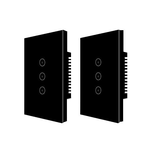 Jinvoo Smart Wifi Touch US - Aplique de pared (3 paneles, Smart Timing Switch, mando a distancia con Smart Phone, compatible con iOS y Android, con Alexa Echo y Google Assistant), color negro