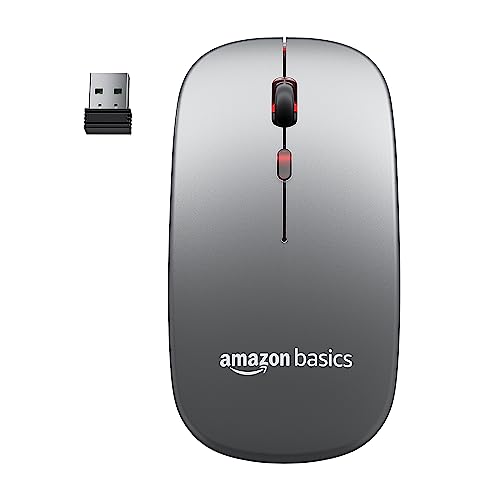 Image of amazon basics 2.4GHz Wireless + Bluetooth 5.1 Mouse, Multi-Device Dual Mode Slim Rechargeable Silent Click Buttons Wireless Bluetooth Mouse, 3 Adjustable DPI