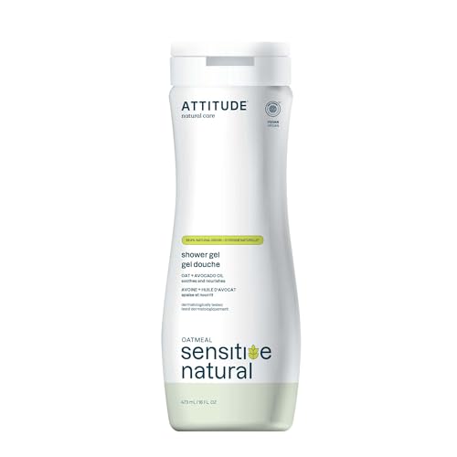 ATTITUDE Body Wash for Sensitive Skin with Oat and Avocado Oil, EWG Verified, Dermatologically Tested, Vegan, 16 Fl Oz