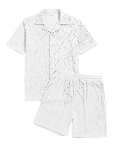 Image of ZAFUL Men's 2 Pieces Sets Outfits Summer Beach Set Short Sleeve Button Down Zip Up Shirt And Short Sets