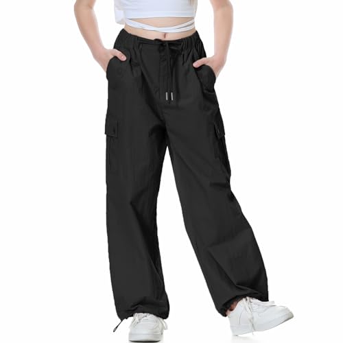 Image of Rolanko Parachute Pants for Girls Y2K Cargo Trousers with Pockets Harajuku Jogger Pants Kids 4-14 Years