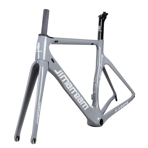 KLWEKJSD 46/48/50/52/54cm Road Bike Frame, QR 100/130mm C Brake Carbon Fiber Frameset with Carbon Fork Internal Routing Racing Frame (Color : Light Gray, Size : 46cm)