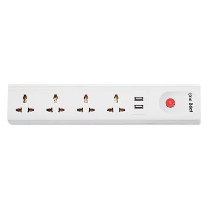 One Beat Extension Board with 4 Socket, 2 USB Ports, 2 Meter Power Cable, with Power Load 10 AMP, Fuse Protection (4 Socket + 2 USB Port)?