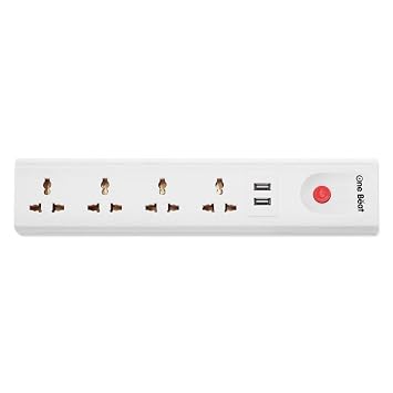 One Beat Extension Board with 2 USB and 4 Socket,Power Load 10 AMP 4 Meter Long Power Cord - White (4 Socket + 2 USB + 4 M)