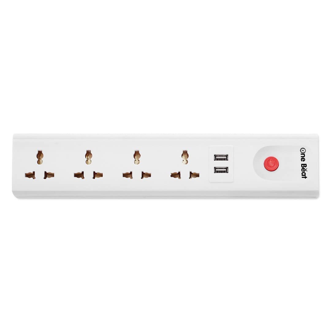 One Beat Extension Board with 4 Socket, 2 USB Ports, 2 Meter Power Cable, with Power Load 10 AMP, Fuse Protection (4 Socket + 2 USB Port)…