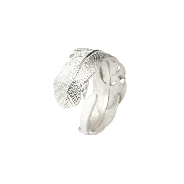 DyLyz Anillo de plata de ley 925 para mujer elegante anillo ajustable abierto con grabado de pluma anillo de banda delicado anillo llamativo para el dedo anillo grueso de plata para el pulgar