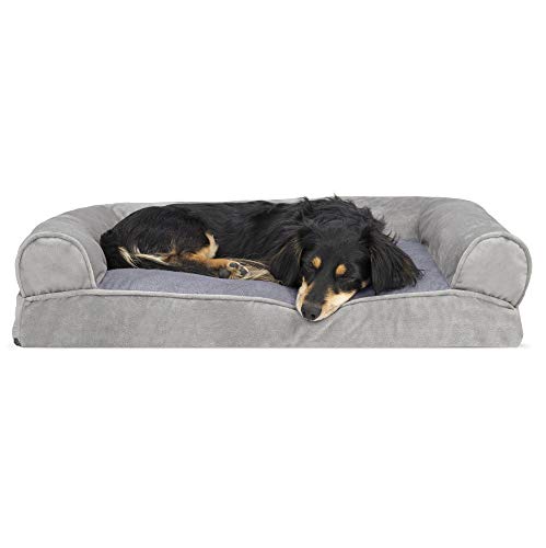 Furhaven Pet Dog Bed - Faux Fur and Velvet Pillow Cushion Traditional Sofa-Style Living Room Couch Pet Bed with Removable Cover for Dogs and Cats, Smoke Gray, Medium