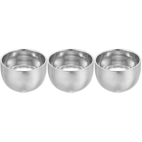 NULYLU 3pcs Stainless Shaving Cup Professional Shave Bowl Thick Edges Large Capacity Comfort Handle