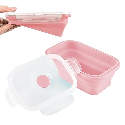 折りたたみ式食品保管庫,気密蓋付き折りたたみ式シリコン食品保存容器 シリコン折りたたみランチボックス 4 ピースランチボックス屋外ポータブル折りたたみボウル 残り物用のスタッキングミールプレップボウル、電子レンジ冷凍庫対応