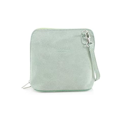 Jamie Bags Suede Small Square Bag in Mint Green - Vera Pelle Stamp - Silver Tone Metal Hardware - Detachable Crossbody Strap Cover