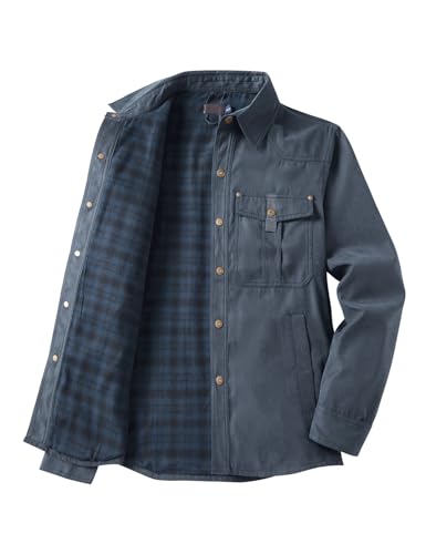 Image of Haellun Men's Flannel Lined Shacket Long Sleeve Plaid Western Cowboy Snap Button Down Shirts Jackets with Pockets