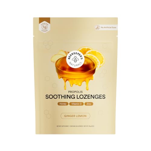 Image of Beekeeper's Naturals Throat Soothing Honey Cough Drops, Lemon Ginger 24 Ct | Immune Support with Vitamin D, Zinc and Propolis, Throat Soothing Lozenges