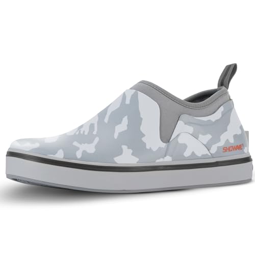 Showave Deck Shoes for Men Waterproof Garden Boots Slip-on Rain Shoe Breathable Rubber Fishing Shoes for Outdoor Mud Walking(Camo Grey