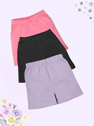 Image of KiddoPanti Girls Cycling Shorts Pack of 3 | Soft & Stretchy Cotton Spandex | Comfortable Fit with Elastic Waistband | Solid Colors Half Tights for Girls Inners
