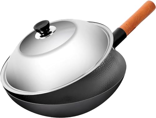 Wok de hierro fundido con tapa de vidrio templado 34 cm miniatura 1