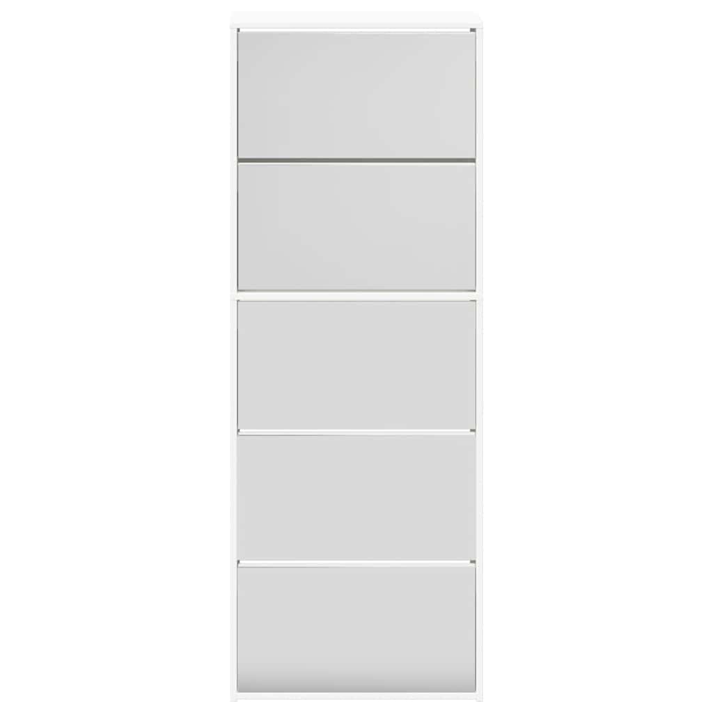 Zapatero con espejo moderno blanco con 5 compartimentos plegables, 63 x 17 x 169,5 cm, ahorra espacio, para hasta 20 pares