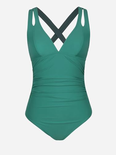 Image of CUPSHE Women's One Piece Swimsuit Tummy Control Deep V Neck Double Straps Crisscross Back Tie Bathing Suit