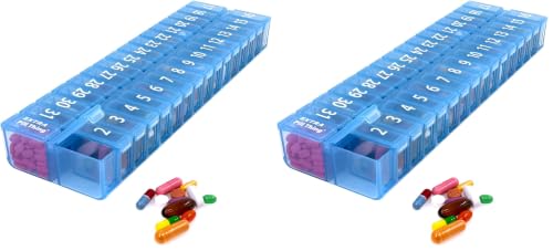 Image of XL Monthly Pill Organizer, Once-a-Day 31-Day Medication Storage Box w /Removable Lid, Extra Compartment for Additional Pills, BPA-Free (XL Blue - 1 Count) (Pack of 2)