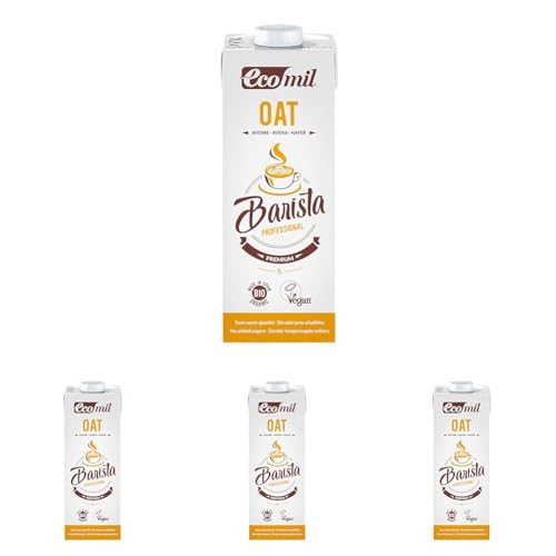 ECOMIL Barista Oat Bio, Leche de Avena Barista Profesional, Bebida Vegetal de Avena, Bebida Vegetal Sabrosa y Cremosa, 1L (Paquete de 4)