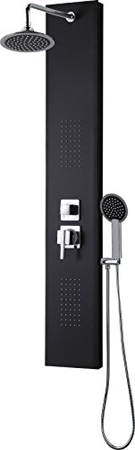 Edouard Rousseau - Colonne de Douche Hydromassante HOUKA - Douchette 1 Jet - 2 Panneaux Frontaux Jets Pluie - Flexible Inox 1,50 m - Noir