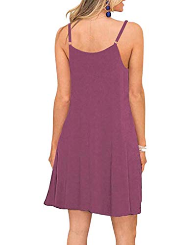 Image of Women's Summer Spaghetti Strap Casual Swing Tank Beach Cover Up Dress with Pockets