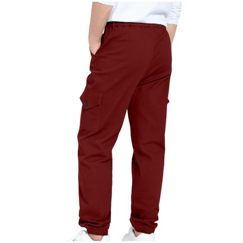 Boys Cargo Pants Casual Solid Color Elastic Waist Trousers with Multi Pockets Comfy Trendy Lounge Sweatpants 4-13Y3
