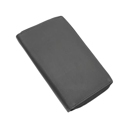 AG Wallets RFID Leather Slim Wallet for Men & Women - Long Compact Bifold Wallet Holds up to 20 Cards, 1 ID & 2 Bill Compartments - Cowhide Leather Zipper Wallet with RFID Protection - Black