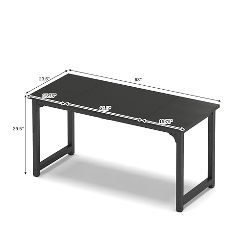 Image of NSdirect 63 inch Computer Desk,Modern Simple Style PC Table Office Desk Wide Workstation for Study Writing,Gaming and Home Office,Extra 1 inch Thicker Wooden Tabletop and Black Metal Frame,Black