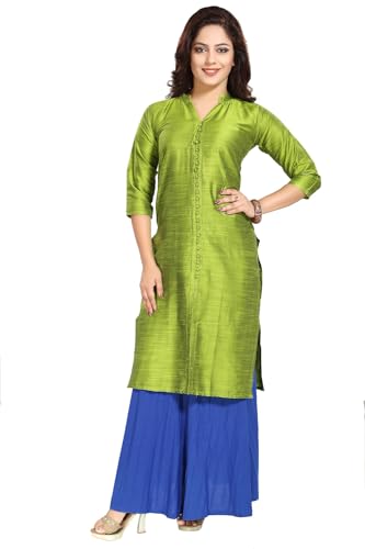 Image of DREAM & DZIRE Women's Silk Blue Straight Kurti for All Plus Size and Small Size