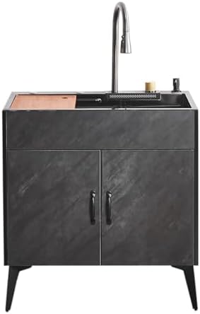 Stainless Steel Laundry Sink with Cabinet, Hot & Cold Faucet, Waterfall Outlet, Ideal for Indoor/Outdoor Use, Utility Room, Garage, Laundry (Gray, 75x45x78cm)
