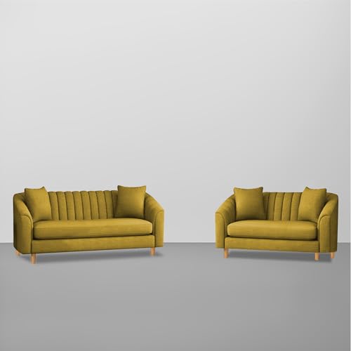 Image of Doraldo 3 + 2 Seater Sofa Set for Living Room (Yellow) Premium Fabric Sofa