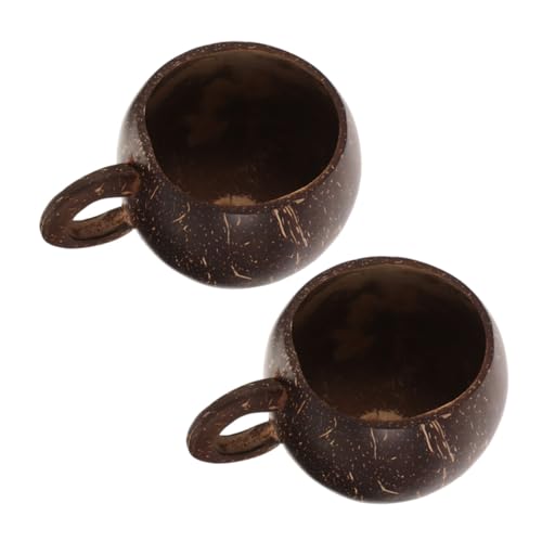 HEANUJJ 2 Pcs Natural Coconut Shell Mug with Handle Sustainable Wooden Cups for Coffee Milk Juice Tea with Stable Base Drinkware for Home Office Outdoor Use