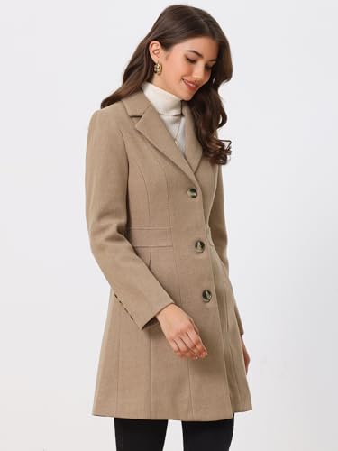 Image of Allegra K Womens Winter Elegant Pea Coat 2026 Single Breasted Long Overcoat | Notch Lapel Collar, Warm, Work Office Trench Coats,Outwear Outfit