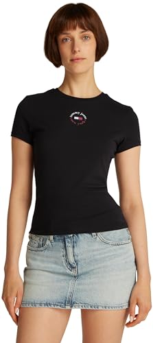 Tommy Jeans Damen T-Shirt Kurzarm Essential Logo Tee Slim Fit, Schwarz (Black), XXS – Ansicht 1
