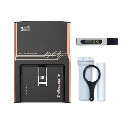 Image of AQUAULTRA Multi-Stage RO+UV+Trio Copper+Zinc+Alkaline Water Purifier for Home | 9L Transparent Tank | ISI Certified RO Water Purifier Filter | 13-15 LPH | For Modular & Smart Kitchens