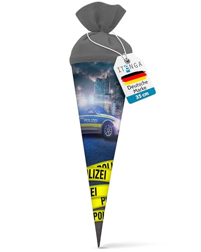 itenga Geschwister Schultüte Polizei Zuckertüte mit Filzverschluss - Schule Einschulung Schulanfang 35cm