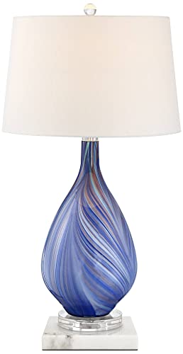 Lámpara de mesa moderna Taylor azul con base de mármol blanco