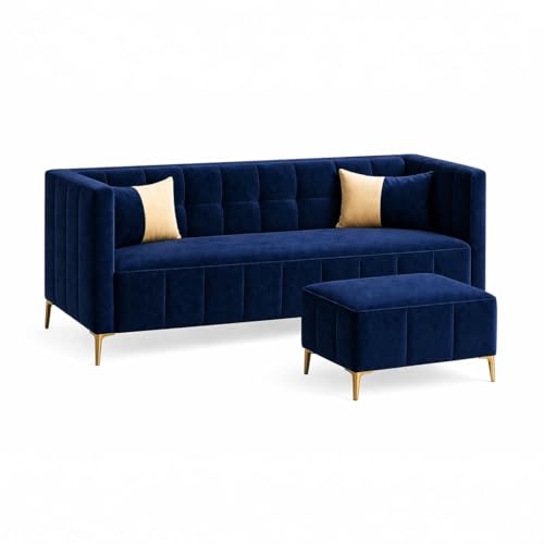 Image of SOCOZI Stylluxe 4 Seater L Shape Sofa Set with Movable Ottoman | Flexible Left or Right Layout | Soft Velvet Suede Fabric | Modern Design | Plush Comfort Cushions for Living Room (Dark Blue)