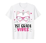 Cute 1st Grade Vibes Cat Kitten Lover Back to School Girls T-Shirt