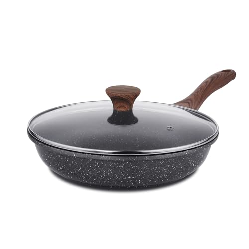 SENSARTE Antihaft Bratpfanne mit Deckel, 24cm Schweizer Granit Beschichtung Omelette Pfanne, Gesunde Stein Kochgeschirr Chef's Pfanne, Gasherd und Induktion Kompatibel, PFOA Frei