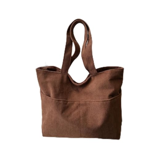 Bolsa feminina, bolsa de ombro casual de veludo cotelê com zíper de grande capacidade (marrom)