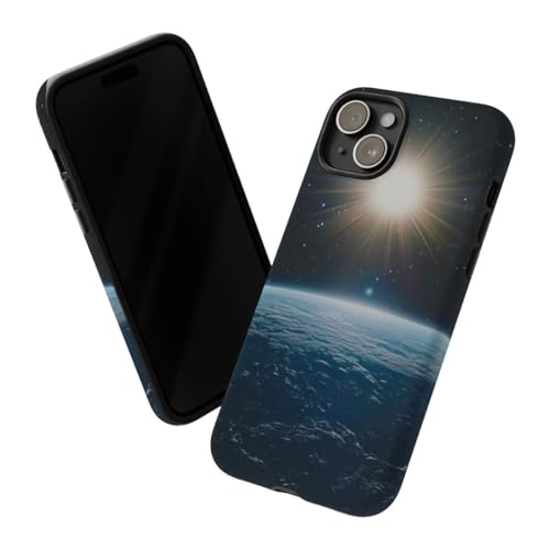 Coque iPhone 15 Plus rigide mate Terre bleue soleil et étoiles - 2