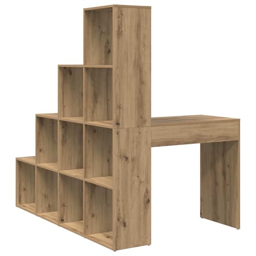 Bureau d'angle gain de place chêne Artisanal avec étagère modulable - 8