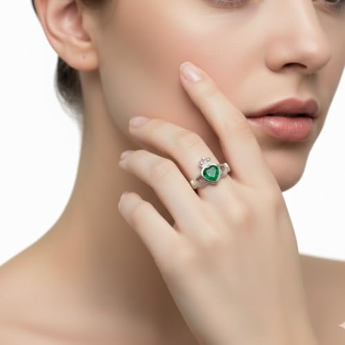 Image of Choose Your Color Natural Gemstone Irish Claddagh Silver Ring Friendship Love 55 Carat Brand Size 5 to 12