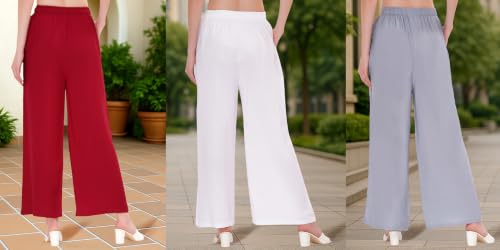 Image of Buy That Trendz Palazzo Pants for Women Rayon Elasticated Regular Fit Flared Wide Leg M to 6XL Pack of 3