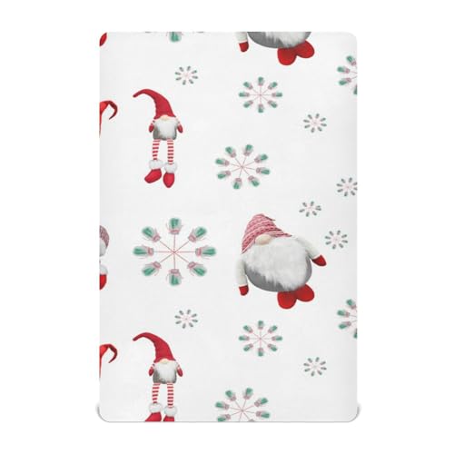 Moudou Christmas Gnome Playard Sheet for Boy Girls, Soft Breathable Fitted Toddler Sheet for Standard Playard Bed Mattress, 39 x 27 x 5 Inch